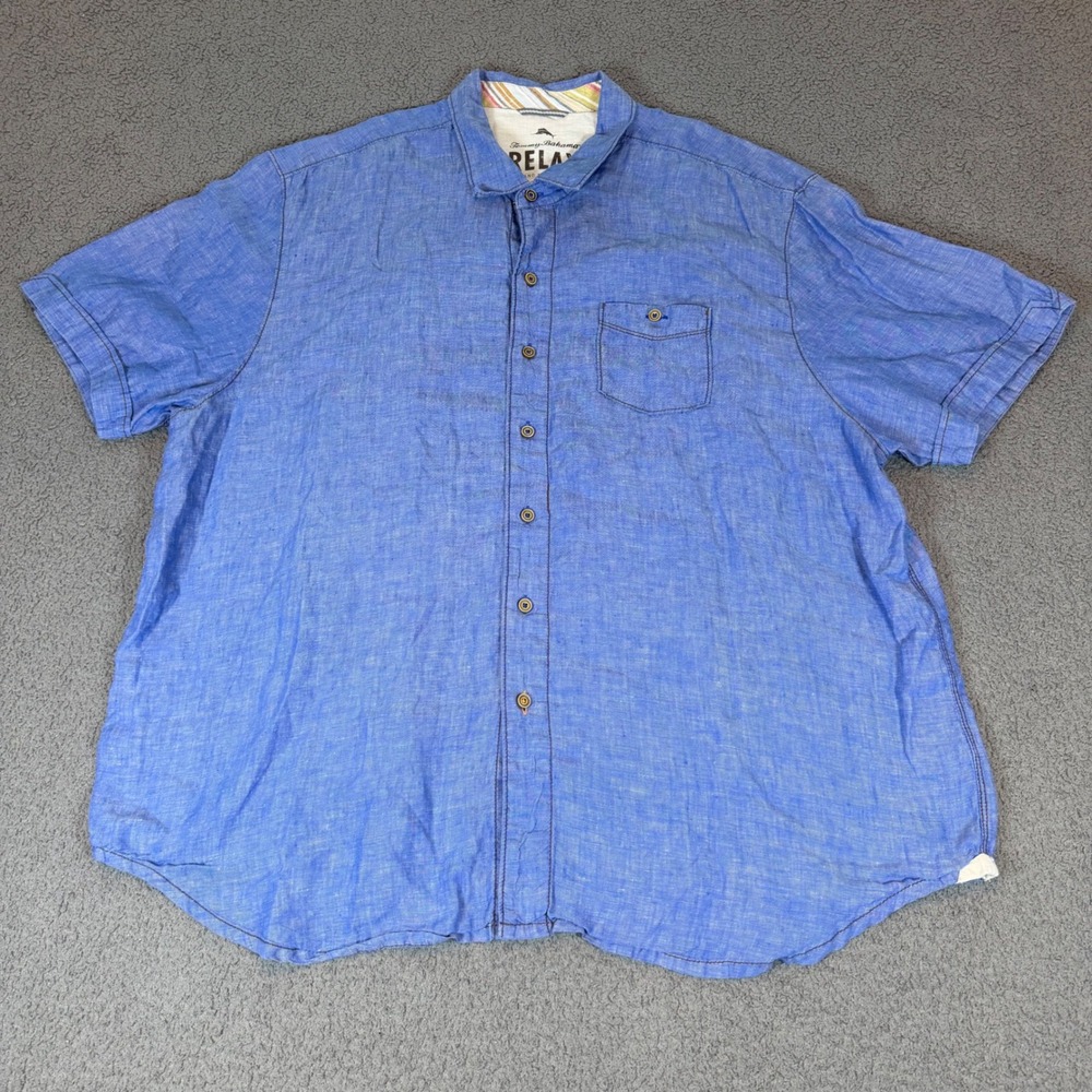 Tommy Bahama Relax Mens XXL Blue 100% Linen Island Modern Fit Button Down Shirt